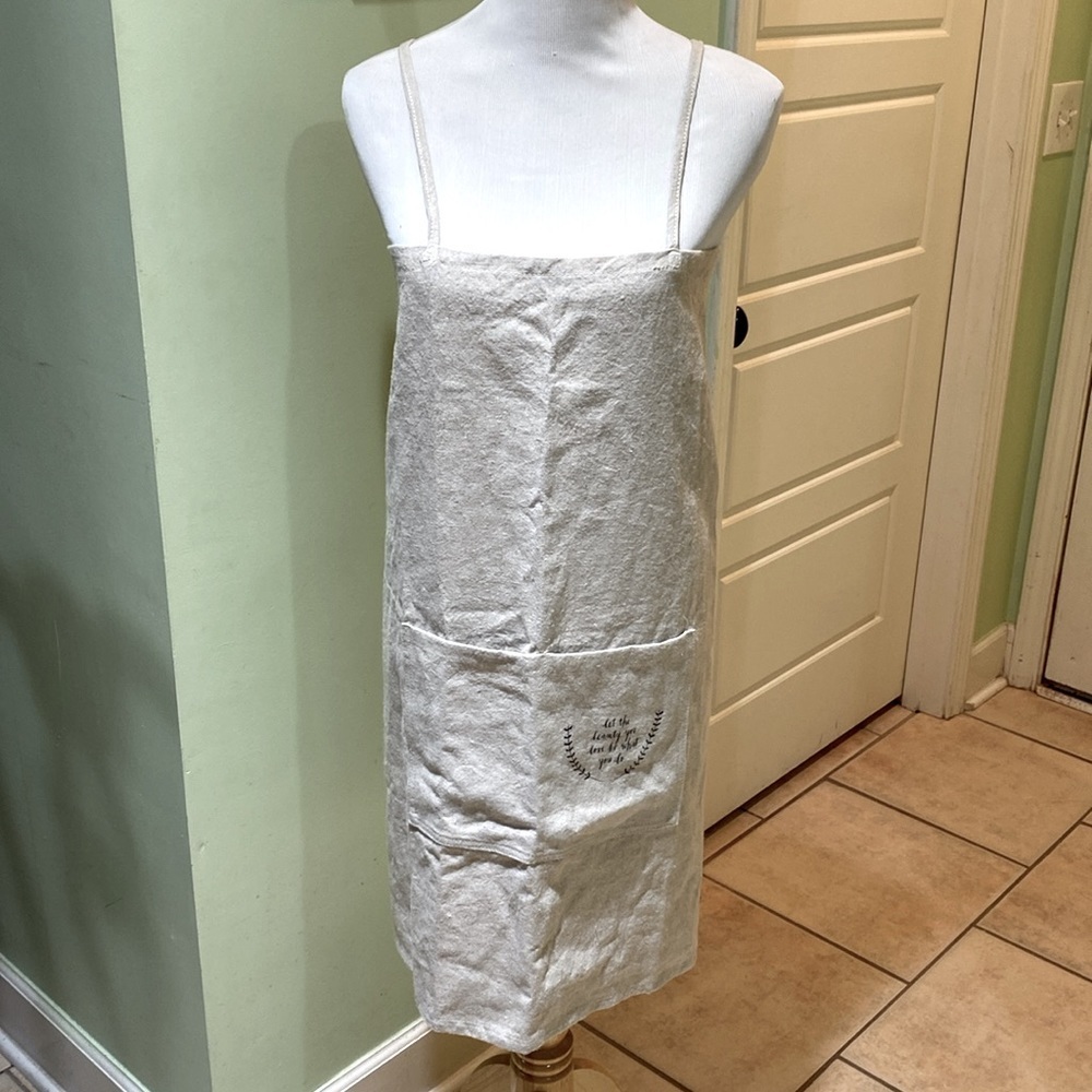 Rae Dunn Classics Tan Linen Blend Apron Unisex Adult Size S/M - Picture 4 of 12